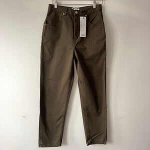 KOTN High Waist Tapered Cotton Trousers Green Size 6